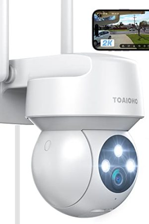 TOAIOHO 2K Security Camera Outdoor - Color Night Vision, Motion Detection, 360° Viewing, and Cloud/SD Card Storage