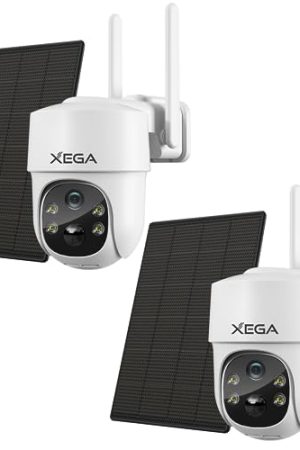 Xega Solar Security Camera 2 Pack: Uninterrupted Power, Pan-Tilt-Zoom, Motion Detection, and Cloud Storage