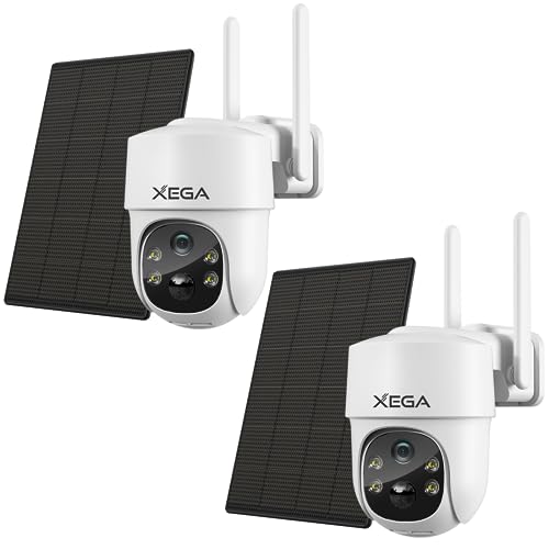 Xega Solar Security Camera 2 Pack: Uninterrupted Power, Pan-Tilt-Zoom, Motion Detection, and Cloud Storage