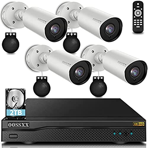 8-Channel PoE Home Security Camera System - 4 Packs Wired Outdoor IP Cameras, 2TB Hard Drive