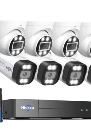 Hiseeu 4K 8MP PoE Security Camera System - 8 Cameras, 16CH NVR, 121° Wide Angle, 2-Way Audio, Human/Vehicle Detect, 3TB HDD