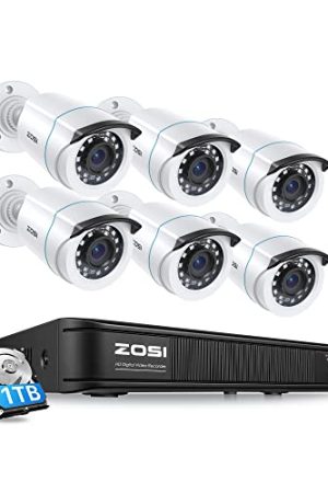 ZOSI 3K Lite Home Security Camera System - AI Human Vehicle Detection, 8CH DVR Recorder, 6 x 1080p Wired CCTV Cameras with 80ft Night Vision