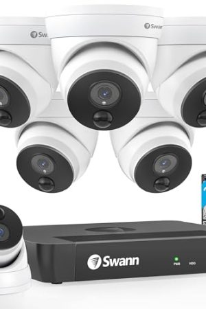 Swann 4K PoE Security Camera System - 2TB HDD, 8 Channel, 6 Dome Cams, Night Vision