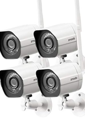 Zmodo Outdoor Security Cameras Wifi: 1080p Full HD Surveillance 4-Pack with Night Vision, Motion Detection, and Easy Plug-In Setup