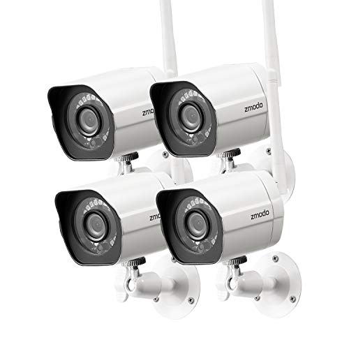 Zmodo Outdoor Security Cameras Wifi: 1080p Full HD Surveillance 4-Pack with Night Vision, Motion Detection, and Easy Plug-In Setup