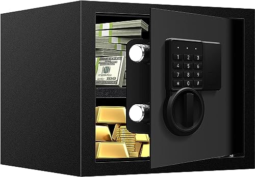 1.1 Cu ft Small Fireproof Safe Box for Home Use - Digital Home Security Safe with Key and Numeric Keypad, Fireproof Waterproof Protection