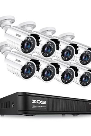 ZOSI 1080p H.265+ Home Security Camera System – 8 Channel DVR with 8 Outdoor/Indoor Cameras, Night Vision, and Motion Detection