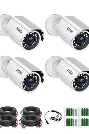 ZOSI 4 Pack 2.0MP 1080P HD-TVI Security Cameras - Weatherproof Surveillance for Indoor/Outdoor Use, 80ft Night Vision, Compatible with Multiple DVR Systems