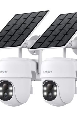 Cinnado 2K Cameras: Solar/Battery Powered, 360° Viewing, Color Night Vision, and Smart Integration for Ultimate Home Security (2 Pack)