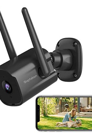 Septekon Security Camera Outdoor - 2K Dual Antenna WiFi, IP66 Waterproof, Night Vision, AI Motion Detection, 2-Way Audio, Black - P30