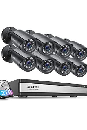 ZOSI 16CH 1080P Home Security Camera System: 16CH DVR, 8 Weatherproof Cameras, Motion Alert, and 2TB HDD