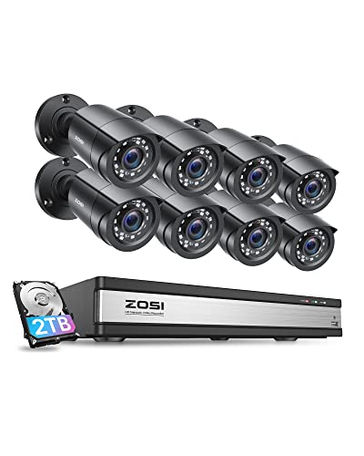 ZOSI 16CH 1080P Home Security Camera System: 16CH DVR, 8 Weatherproof Cameras, Motion Alert, and 2TB HDD