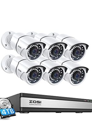 ZOSI 16CH 4K PoE Home Security Cameras System - 16Channel 8MP NVR, 4TB HDD, 6Pcs 5MP Outdoor/Indoor PoE IP Bullet Cameras