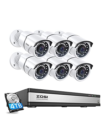 ZOSI 16CH 4K PoE Home Security Cameras System - 16Channel 8MP NVR, 4TB HDD, 6Pcs 5MP Outdoor/Indoor PoE IP Bullet Cameras