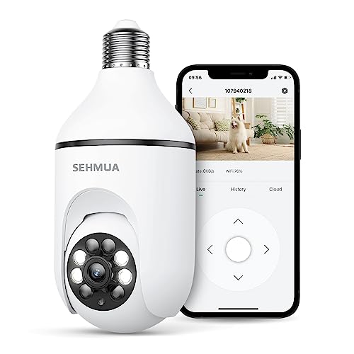 SEHMUA 2K Light Bulb Security Camera - 360° Wi-Fi, Color Night Vision, Motion Alerts, Auto Tracking, SD & Cloud Storage, Alexa Compatible