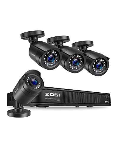 ZOSI H.265+ 3K 5MP Lite AI Home Security Camera System: Advanced Human Vehicle Detection, 8CH DVR, 4 Bullet Cameras, Night Vision