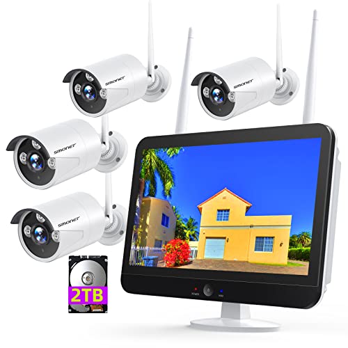 3MP Wireless Security Camera System with 12” Monitor 2TB Hard Drive - Complete Surveillance Kit by SMONET
