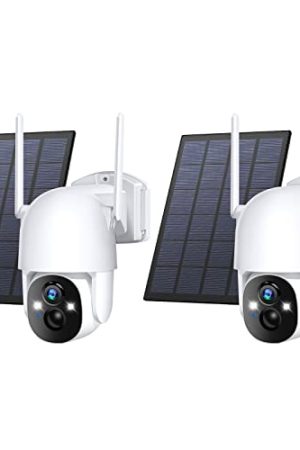 Solar-Powered Vigilance: Poyasilon Solar Security Cameras 2-Pack – Experience 3MP 2K FHD, Color Night Vision, AI Motion Detection, and Two-Way Audio