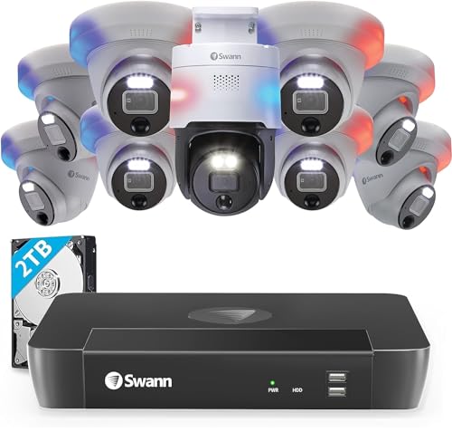 SWANN Pro 4K Ultra HD Security Camera System - 16 Channel, 2TB NVR, 8 Dome + 1 Pan & Tilt PoE IP Cameras