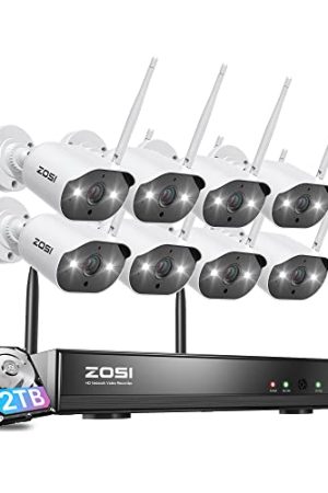 ZOSI 8CH 2K Wireless Home Security System: 2TB HDD, 8 Cameras, Color Night Vision, Two-Way Audio, and Smart Light & Sound Alarm