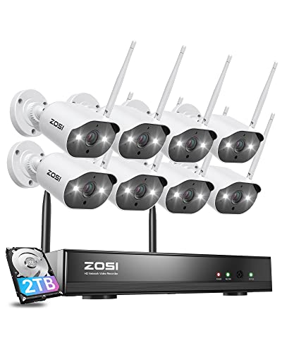 ZOSI 8CH 2K Wireless Home Security System: 2TB HDD, 8 Cameras, Color Night Vision, Two-Way Audio, and Smart Light & Sound Alarm