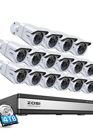ZOSI 16 Channel 4K PoE System – 8MP Cameras, Color Night Vision, Smart Light Alarm, and 4TB Storage