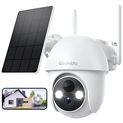 Codnida 2K Solar Security Camera Wireless Outdoor - 3MP Battery Powered Surveillance Cameras for Home