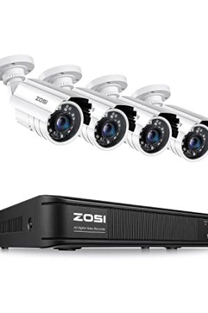 ZOSI 1080p H.265+ Camera System: 8CH DVR, 4 Weatherproof Cameras, Night Vision, Motion Detection (No Hard Drive)