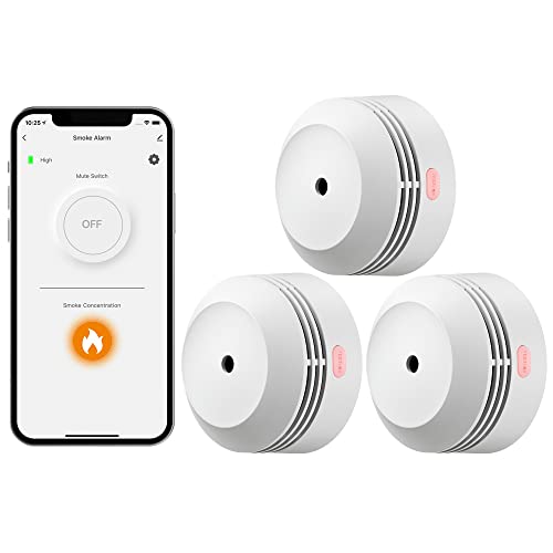 Wi-Fi Smoke Detector, AGEISLINK Wireless Smart Fire Smoke Alarm, App Control, Replaceable Lithium Battery, Auto Self-Check, S-WF240, 3-Pack