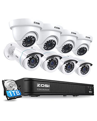ZOSI 3K Lite Home Security Camera System - AI Human Vehicle Detection, H.265+ 8CH CCTV DVR, 8 x 1080p Wired Cameras