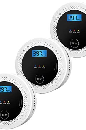 3 Pack Smoke and Carbon Monoxide Detectors with Digital Display for Instant Alerts