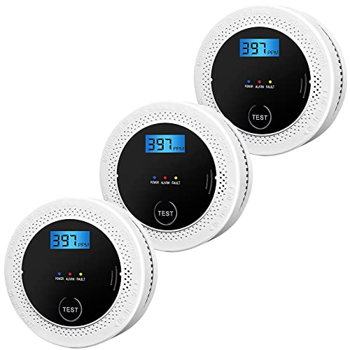 3 Pack Smoke and Carbon Monoxide Detectors with Digital Display for Instant Alerts