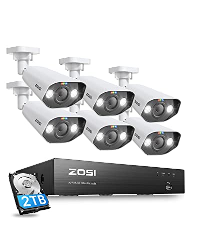 ZOSI 4K 8CH Spotlight PoE Camera System – 6pcs 4K Outdoor/Indoor Cameras, 2 Way Audio, Siren