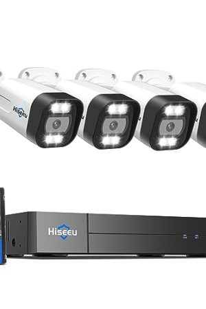 Hiseeu 4K PoE Security Camera System - Protect Your Home with 3TB HDD, Human/Vehicle Detection, Two-Way Audio, and Spotlight Alarm