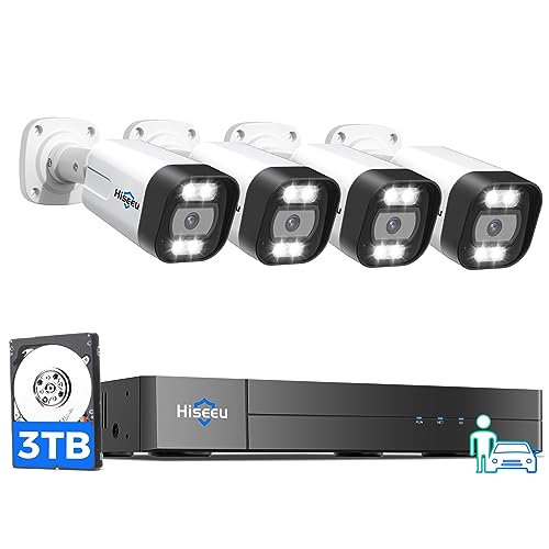 Hiseeu 4K PoE Security Camera System - Protect Your Home with 3TB HDD, Human/Vehicle Detection, Two-Way Audio, and Spotlight Alarm