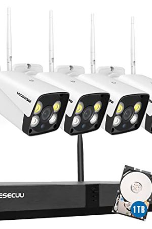 3MP Wireless Security Camera System - 4 Cameras, 8CH 5MP NVR, AI Human Detection, Floodlight, Color Night Vision, Audio, 1TB Hard Drive