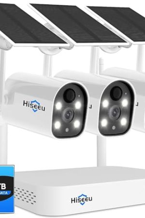 Hiseeu 10CH 2K NVR Wireless System – AI Human Detection, 2-Way Audio, 3MP Solar Cameras, Color Night Vision, IP66 Waterproof, 1TB HDD
