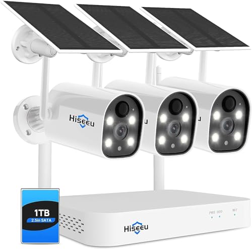 Hiseeu 10CH 2K NVR Wireless System – AI Human Detection, 2-Way Audio, 3MP Solar Cameras, Color Night Vision, IP66 Waterproof, 1TB HDD