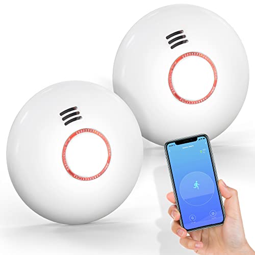 Jemay Wi-Fi Smoke Alarm 2-Pack - Receive Alerts with App, Auto Self-Check, Photoelectric Sensor, Replaceable Battery