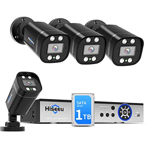 Hiseeu 5MP Wired Surveillance System | Face Detection, Night Vision, IP66 Waterproof, 1TB HDD