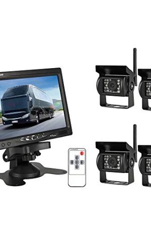 EVERSECU 4pcs Wireless Vehicle Backup Cameras Plus 7" Monitor Parking Assistance System