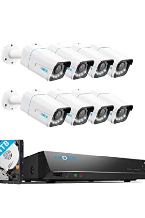 Reolink 4K PoE Outdoor Camera System - 5X Zoom, Color Night Vision, Smart Alerts, Time-Lapse, 8X RLC-811A Bundle with RLN16-410 NVR