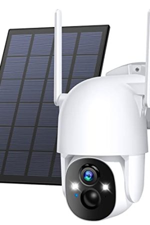 Solar Powered 355°PTZ, 3MP 2K FHD WiFi Camera with Spotlight, Motion Detection, Siren, Color Night Vision