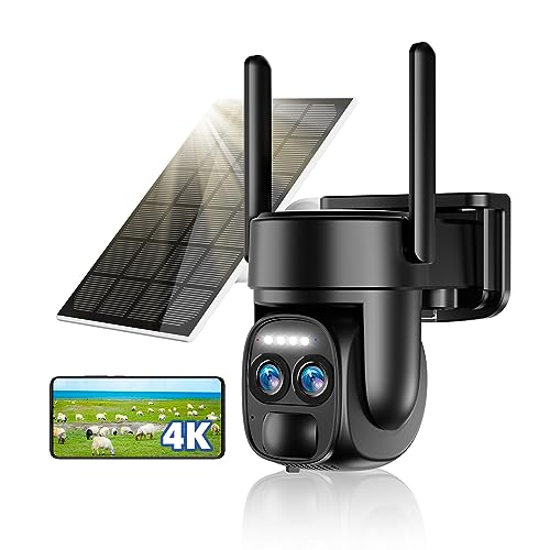Uniter 4K Solar Security Cameras Outdoor | Battery Powered, 8X Zoom, 355°View, Color Night Vision