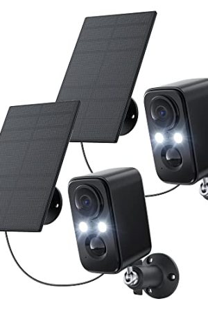 IHOXTX Solar Cameras – Flood Lights, Color Night Vision, PIR Detection, and 2-Way Talk (2Packs-Black)