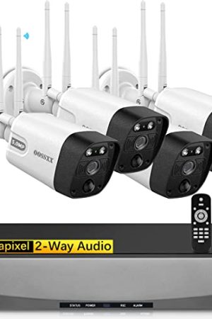 (5.0MP & PIR Detection) 2-Way Audio Dual Antennas Wireless Camera System - 3K 5.0MP Surveillance Monitor NVR Kits DVR Outdoor WiF