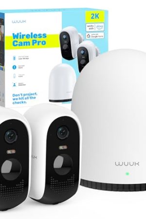 WUUK 2 Cameras Outdoor Wireless WiFi - 2K Battery Powered, No Subscription, Google & Alexa Compatible