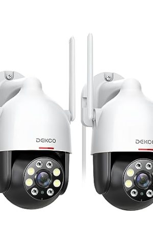 DEKCO 2K WiFi Outdoor Security Cameras - Pan-Tilt 360° View, Motion Detection, 2-Way Audio, Full Color Night Vision, Waterproof (2 Packs)
