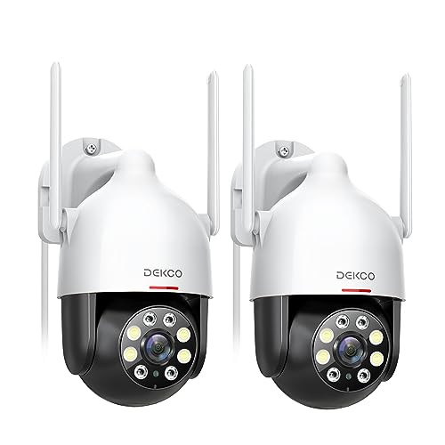 DEKCO 2K WiFi Outdoor Security Cameras - Pan-Tilt 360° View, Motion Detection, 2-Way Audio, Full Color Night Vision, Waterproof (2 Packs)