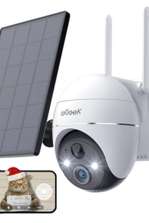 ieGeek Security Camera Outdoor | 2K Wireless WiFi 360°PTZ, Solar Battery Powered, Color Night Vision, Motion Detection, Compatible with Alexa